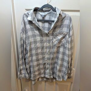 Gray Plaid Button-Up Shirt